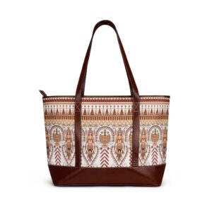 Boho Tribal Pattern Handbag | Aztec Tote, Brown Leather Trim