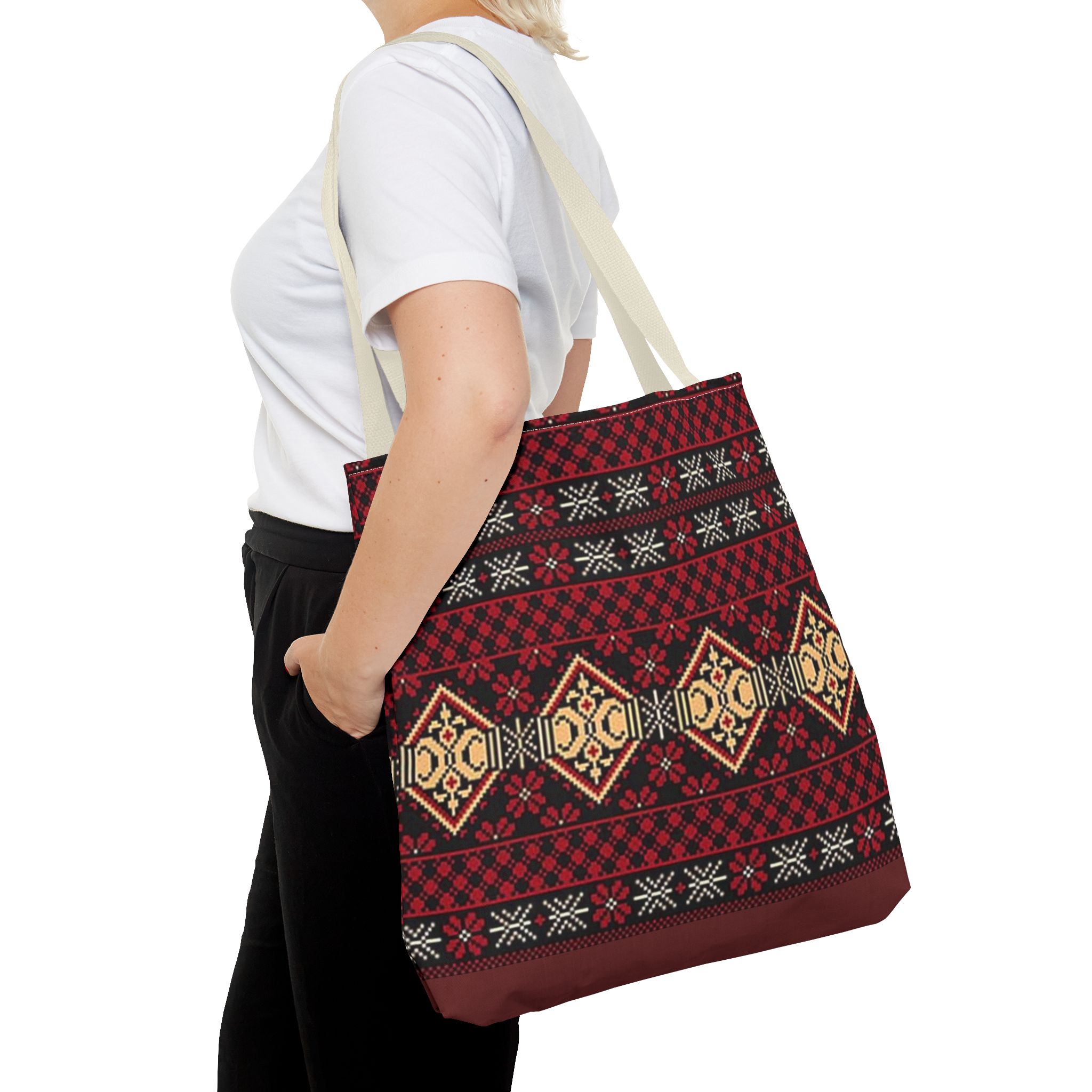 Geometric Tribal Pattern Tote | Red Aztec Boho Tote Bag - Görsel 32