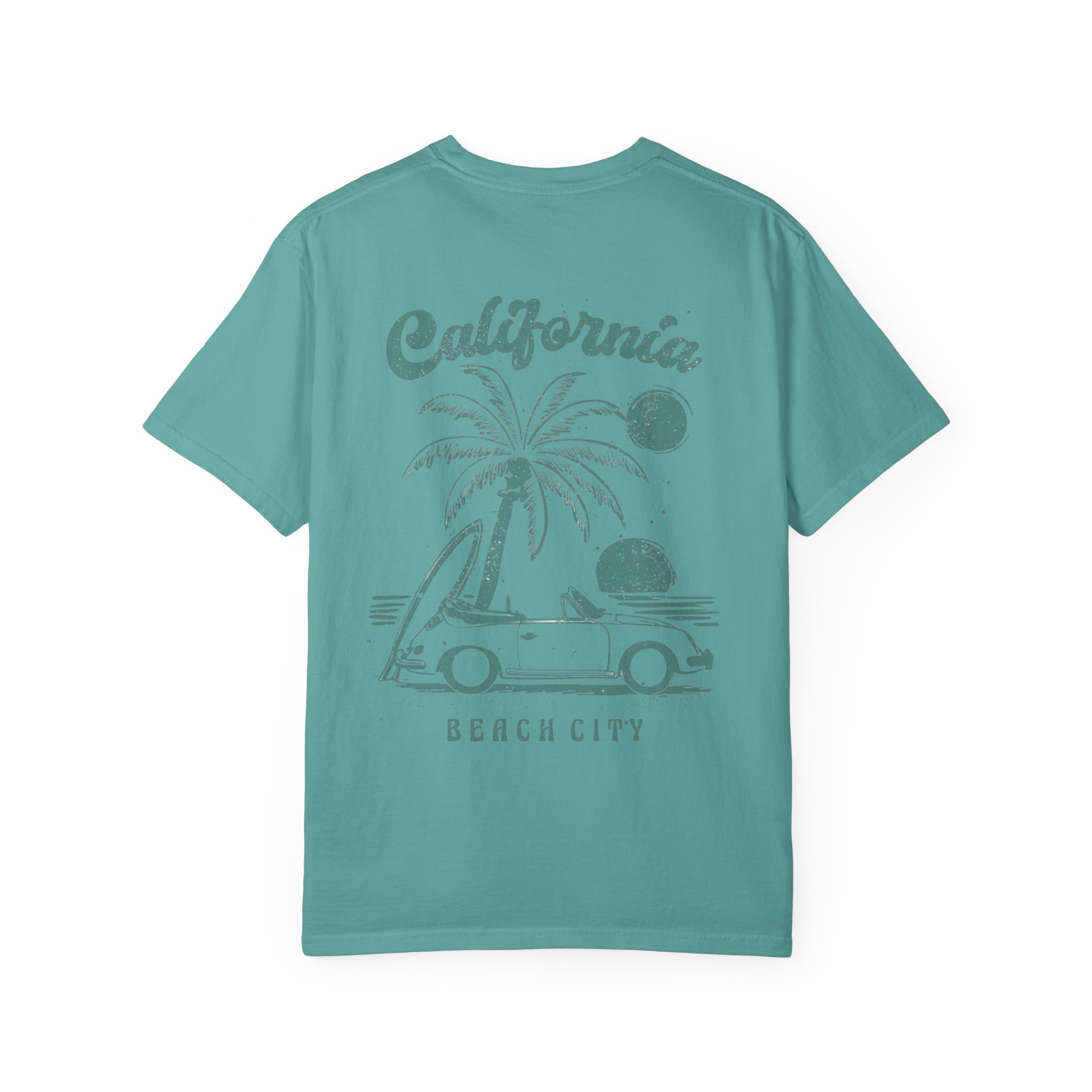 California Beach City graphic T-shirt | CA palm tree surf car design - Görsel 14