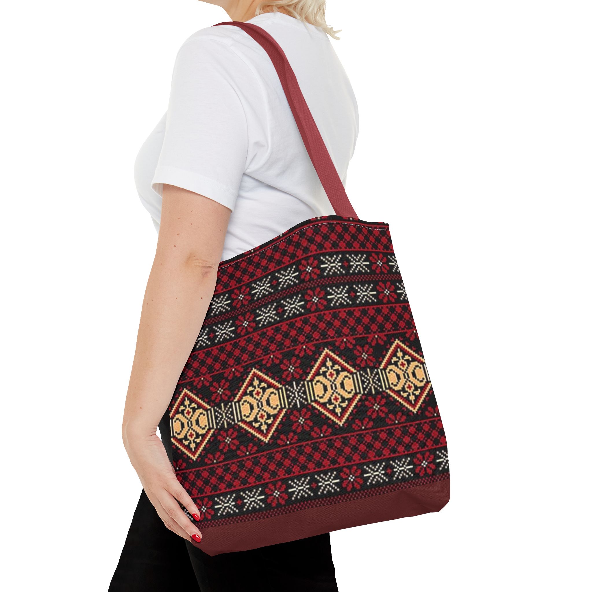 Geometric Tribal Pattern Tote | Red Aztec Boho Tote Bag - Görsel 12