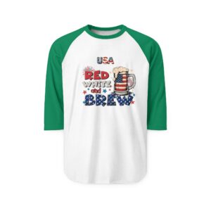 USA Red White and Brew Raglan Shirt | Patriotic Beer Graphic