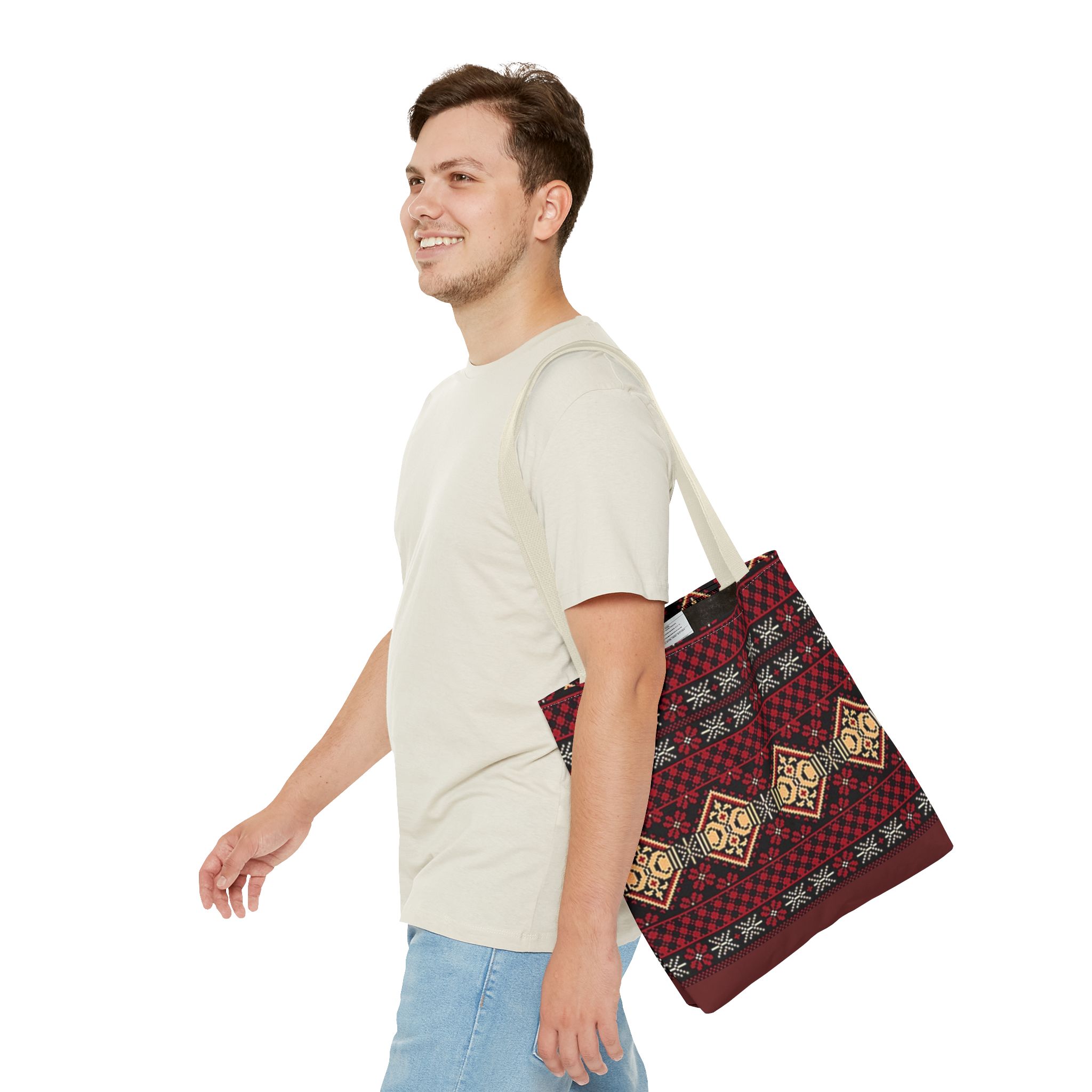 Geometric Tribal Pattern Tote | Red Aztec Boho Tote Bag - Görsel 27