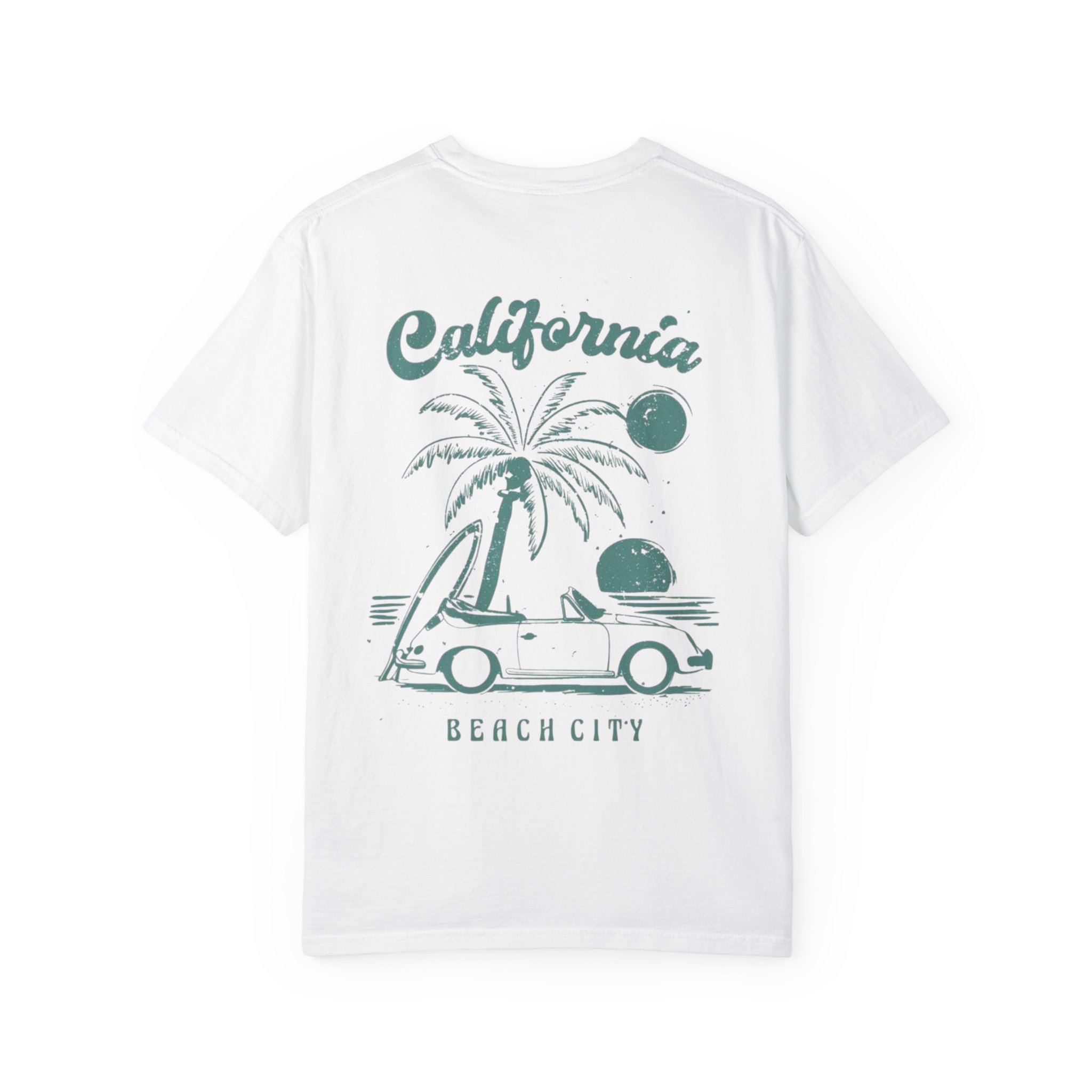 California Beach City graphic T-shirt | CA palm tree surf car design - Görsel 2