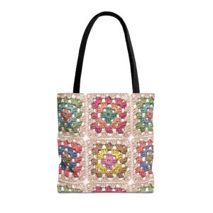 Colorful Crochet Granny Squares Tote | Pattern All-Over-Print Bag