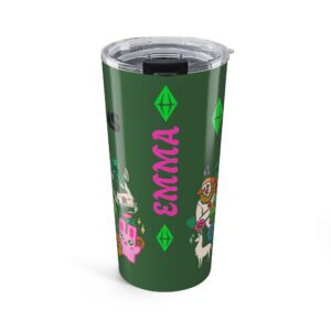 Personalized Cute Sims Plumbob Characters Tumbler | 20oz Green Gaming Drinkware