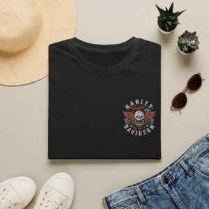 Winged Skull with Roses T-Shirt,Red| Biker Skull Floral Chest Graphic