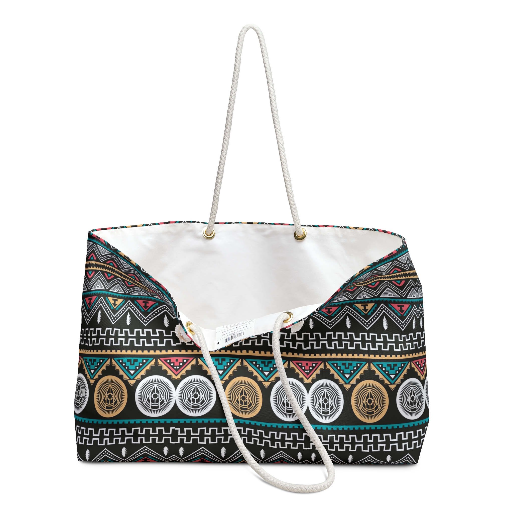 Boho Tribal Pattern Weekender Bag | Aztec Chevron Travel Tote - Görsel 3