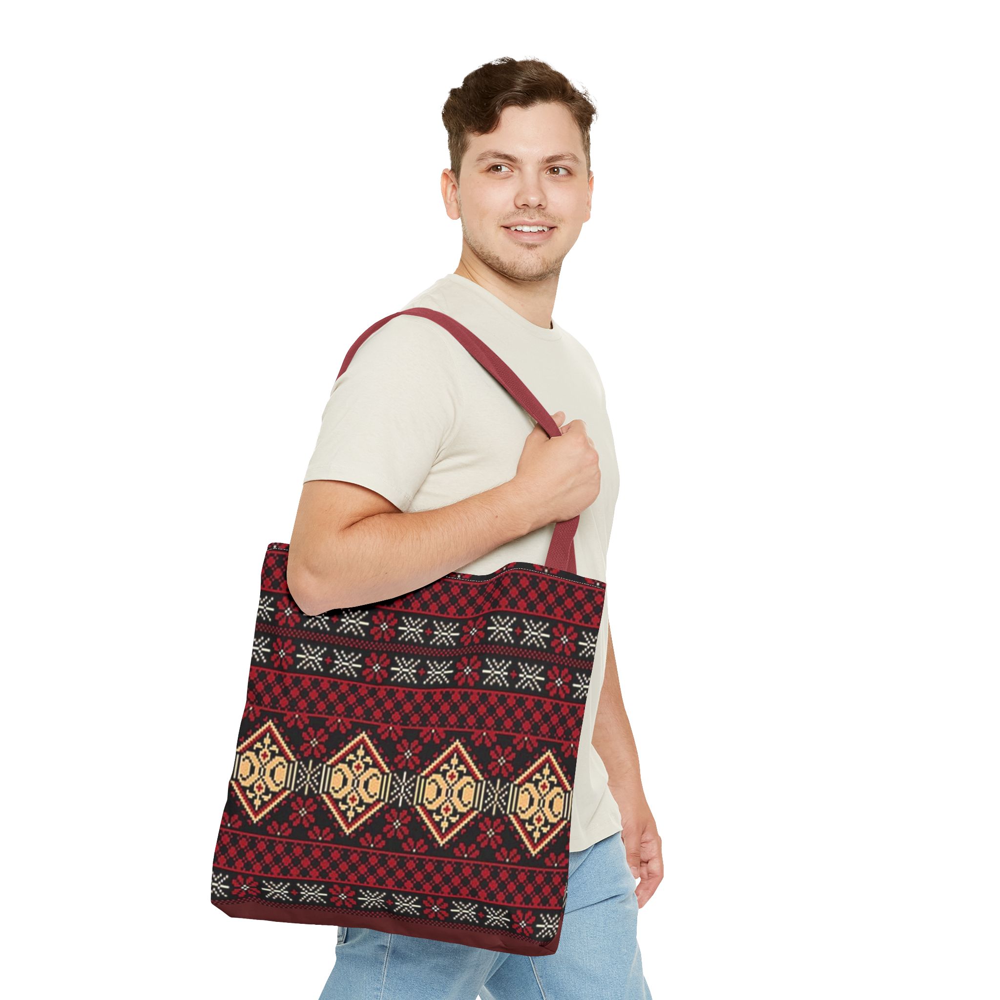 Geometric Tribal Pattern Tote | Red Aztec Boho Tote Bag - Görsel 15