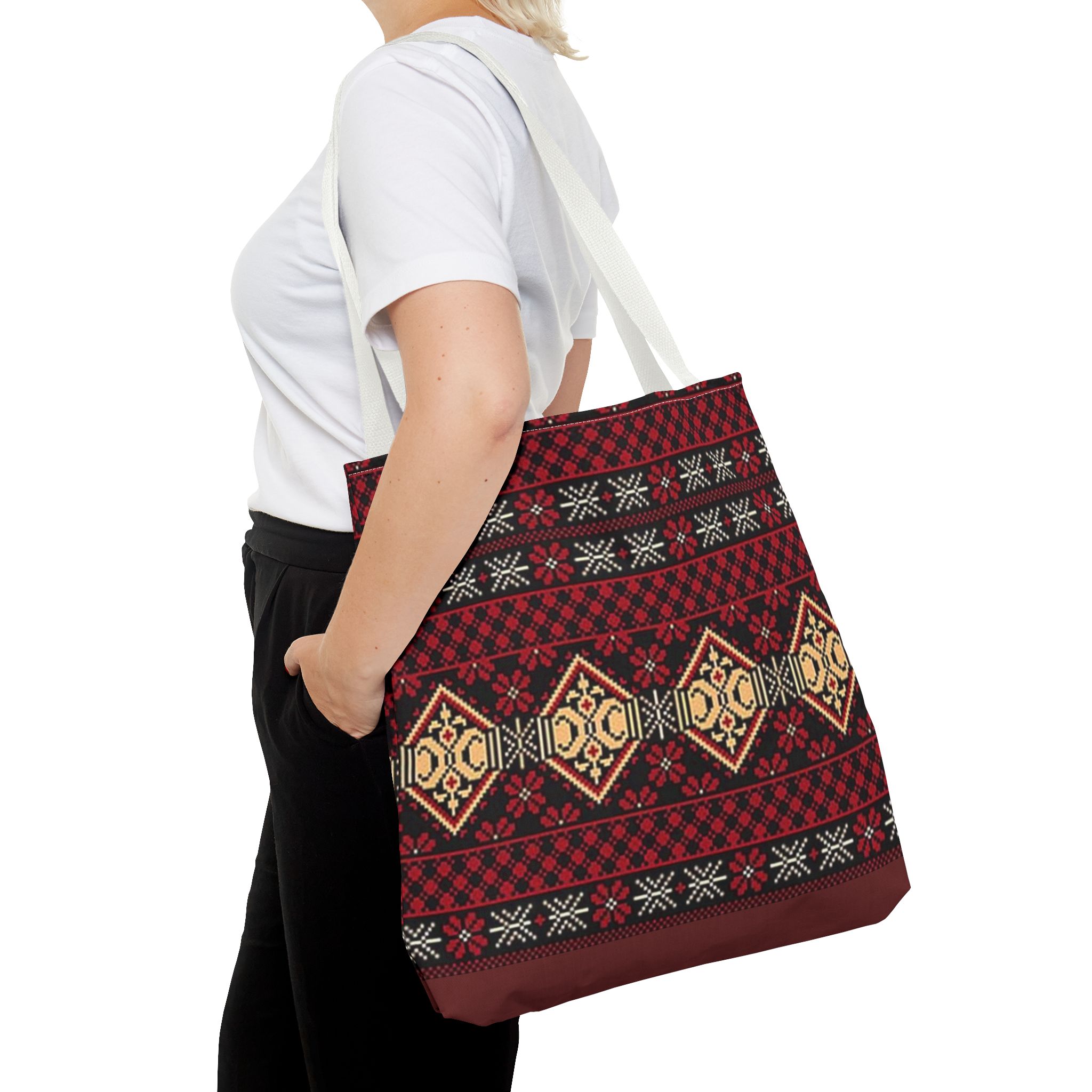 Geometric Tribal Pattern Tote | Red Aztec Boho Tote Bag - Görsel 24
