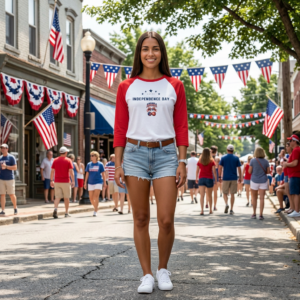 USA 250 Independence Day Raglan Shirt - Patriotic 3/4 Sleeve Baseball Tee