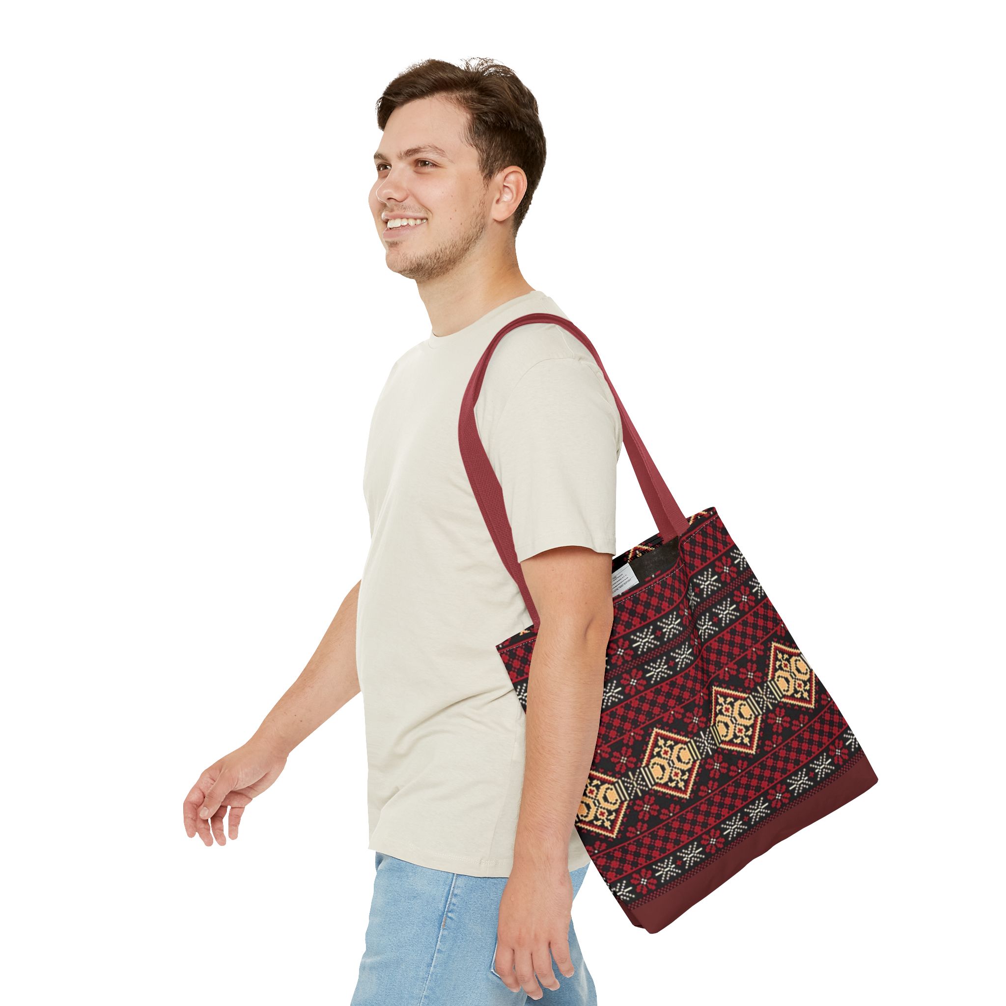 Geometric Tribal Pattern Tote | Red Aztec Boho Tote Bag - Görsel 11