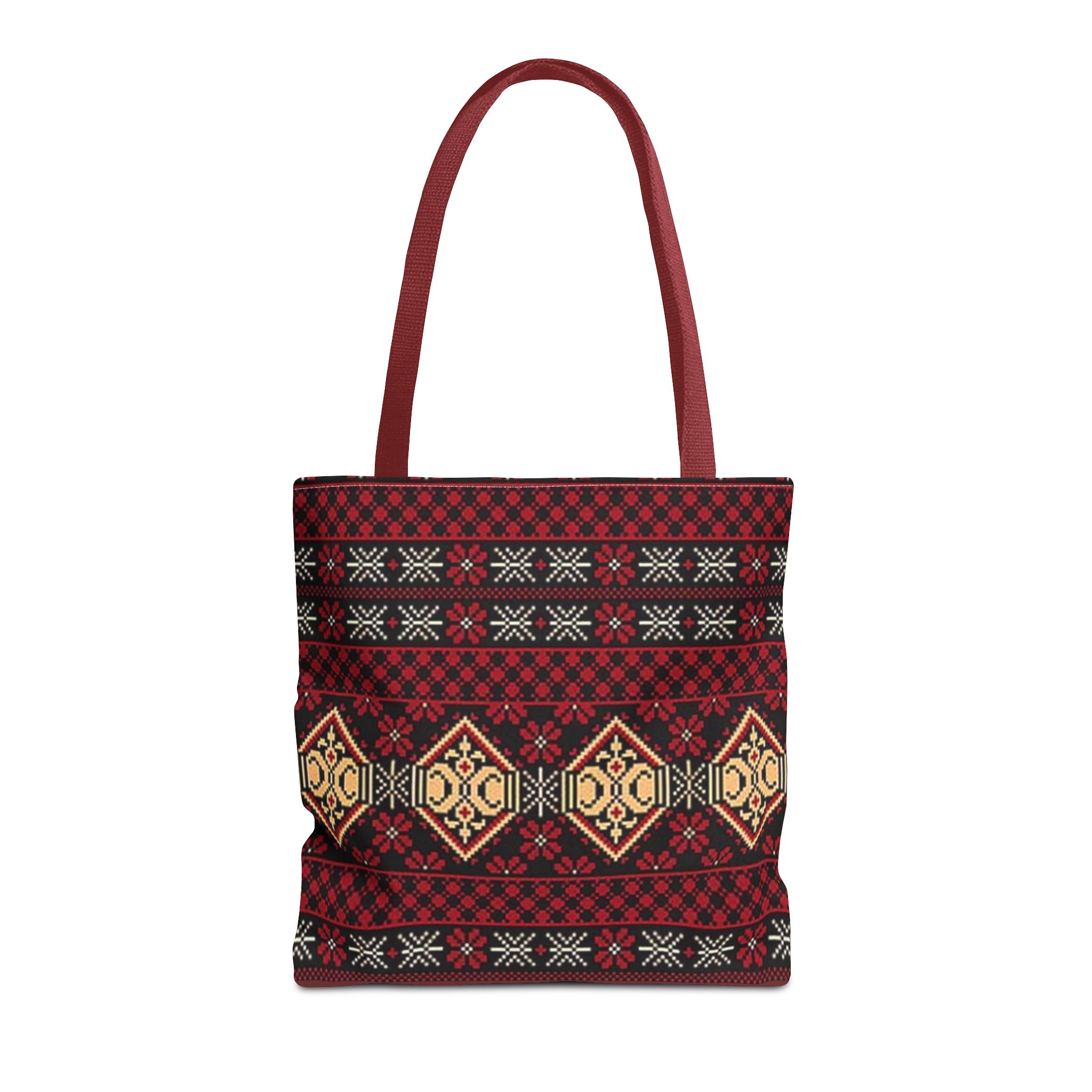 Geometric Tribal Pattern Tote | Red Aztec Boho Tote Bag - Görsel 9