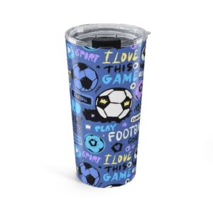 Soccer Doodle Tumbler 20oz | Football Graphics, Blue Sports Pattern