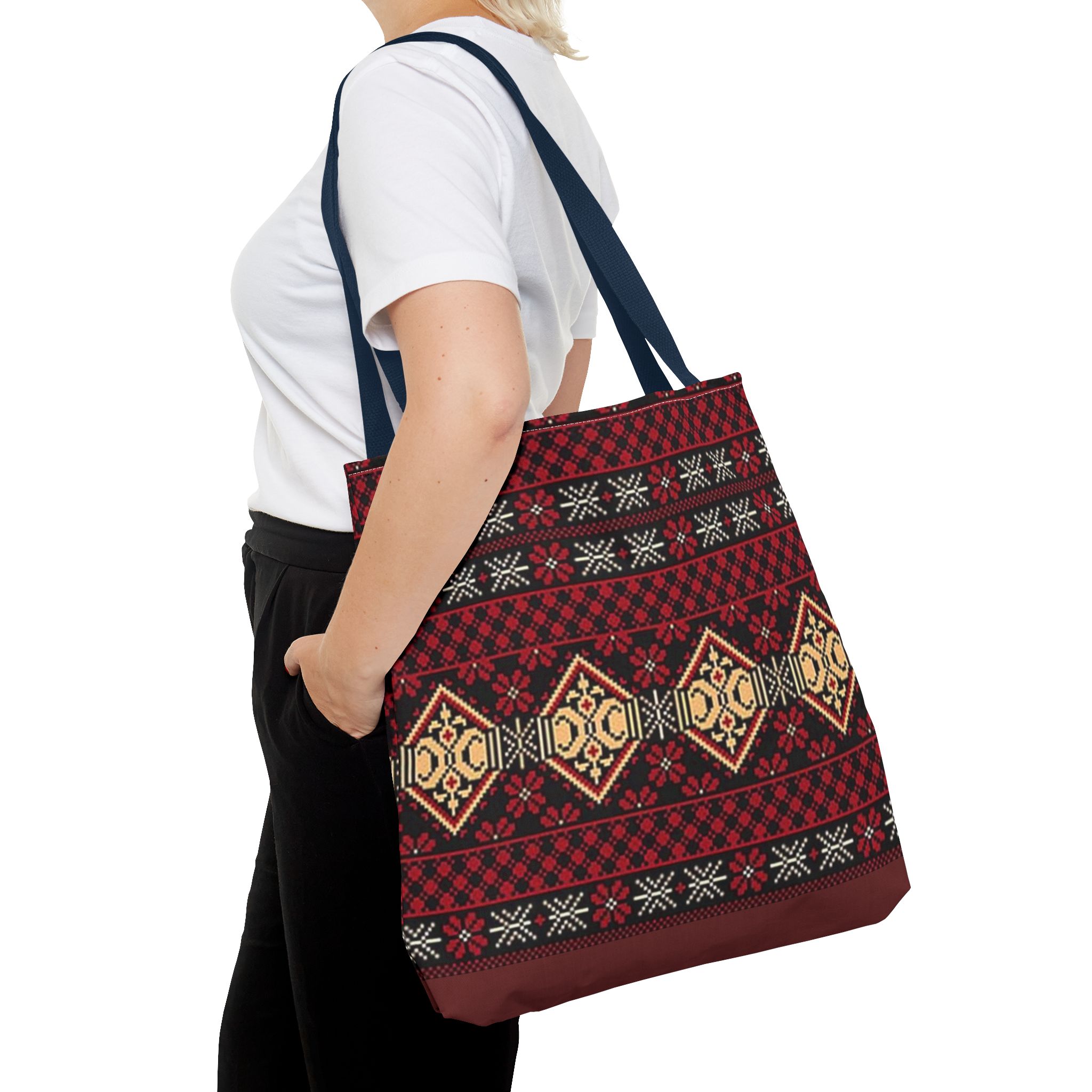 Geometric Tribal Pattern Tote | Red Aztec Boho Tote Bag - Görsel 40