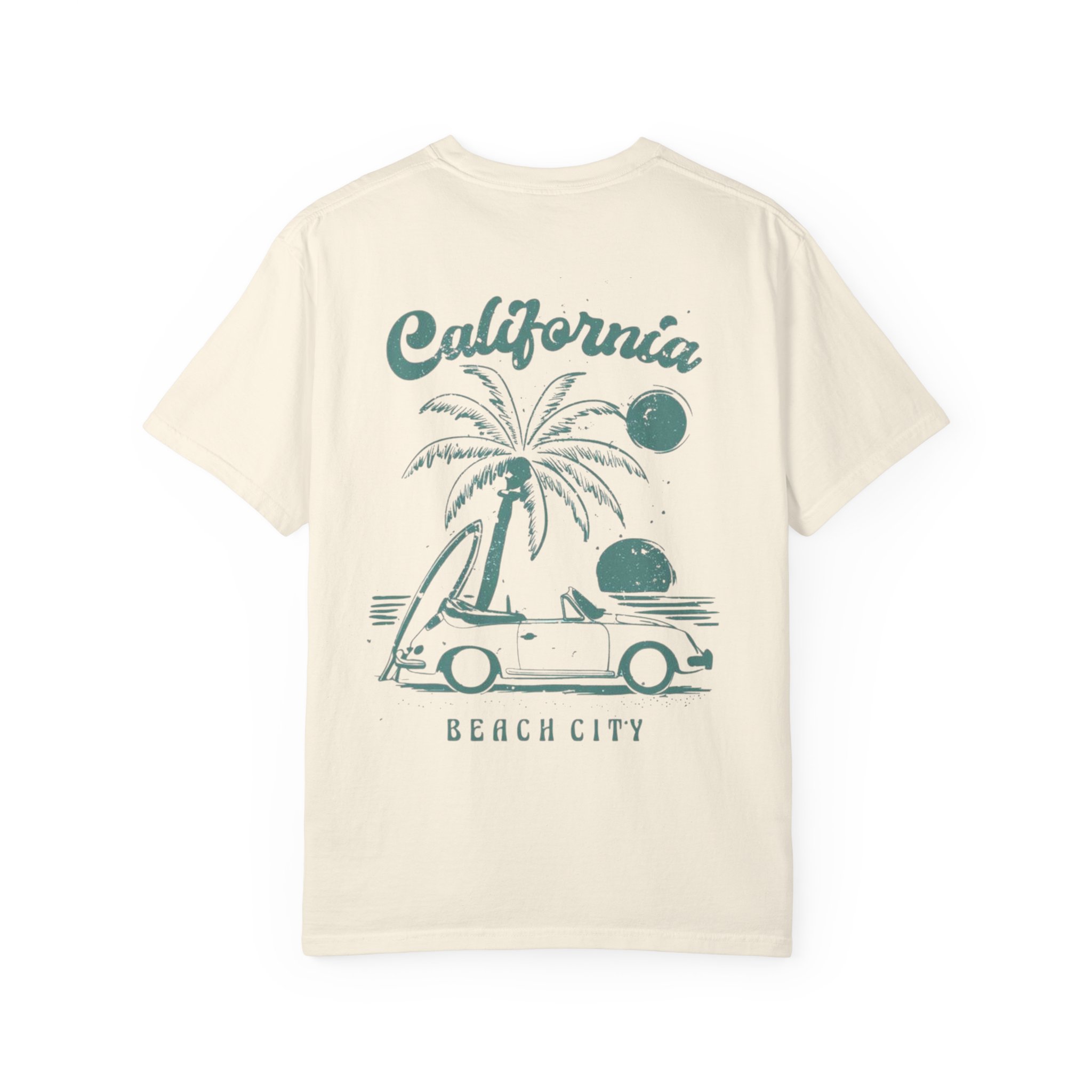 California Beach City graphic T-shirt | CA palm tree surf car design - Görsel 6
