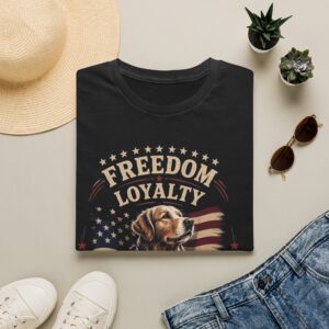 Freedom Loyalty Golden Retriever T-Shirt | American Flag Dog Tee