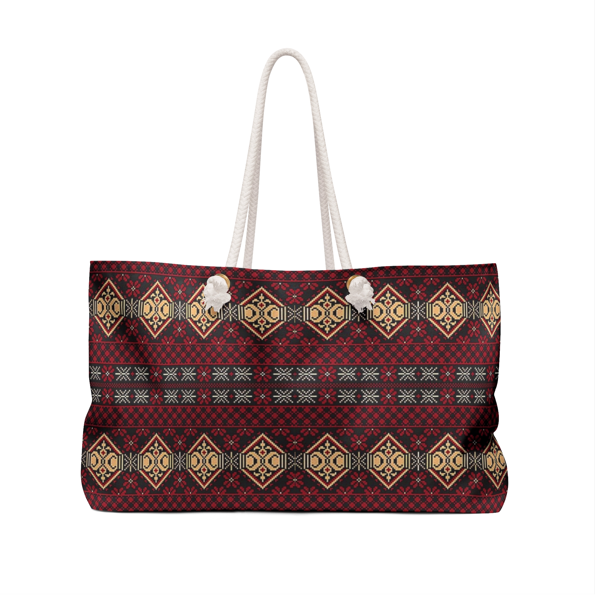 Tribal Geometric Pattern Weekender Bag | Boho Aztec Travel Tote - Görsel 2