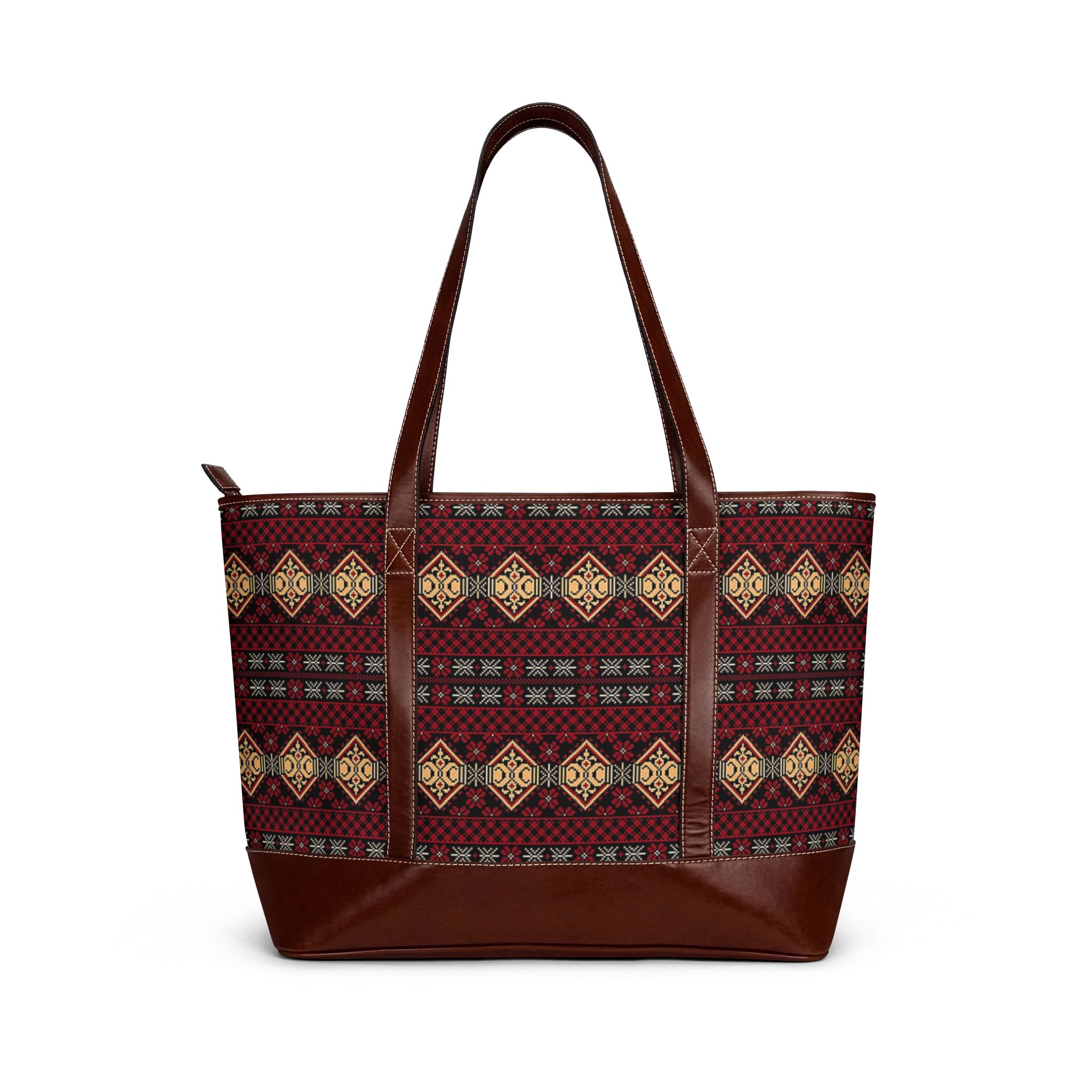 Rustic Geometric Pattern Handbag | Burgundy Aztec Tote