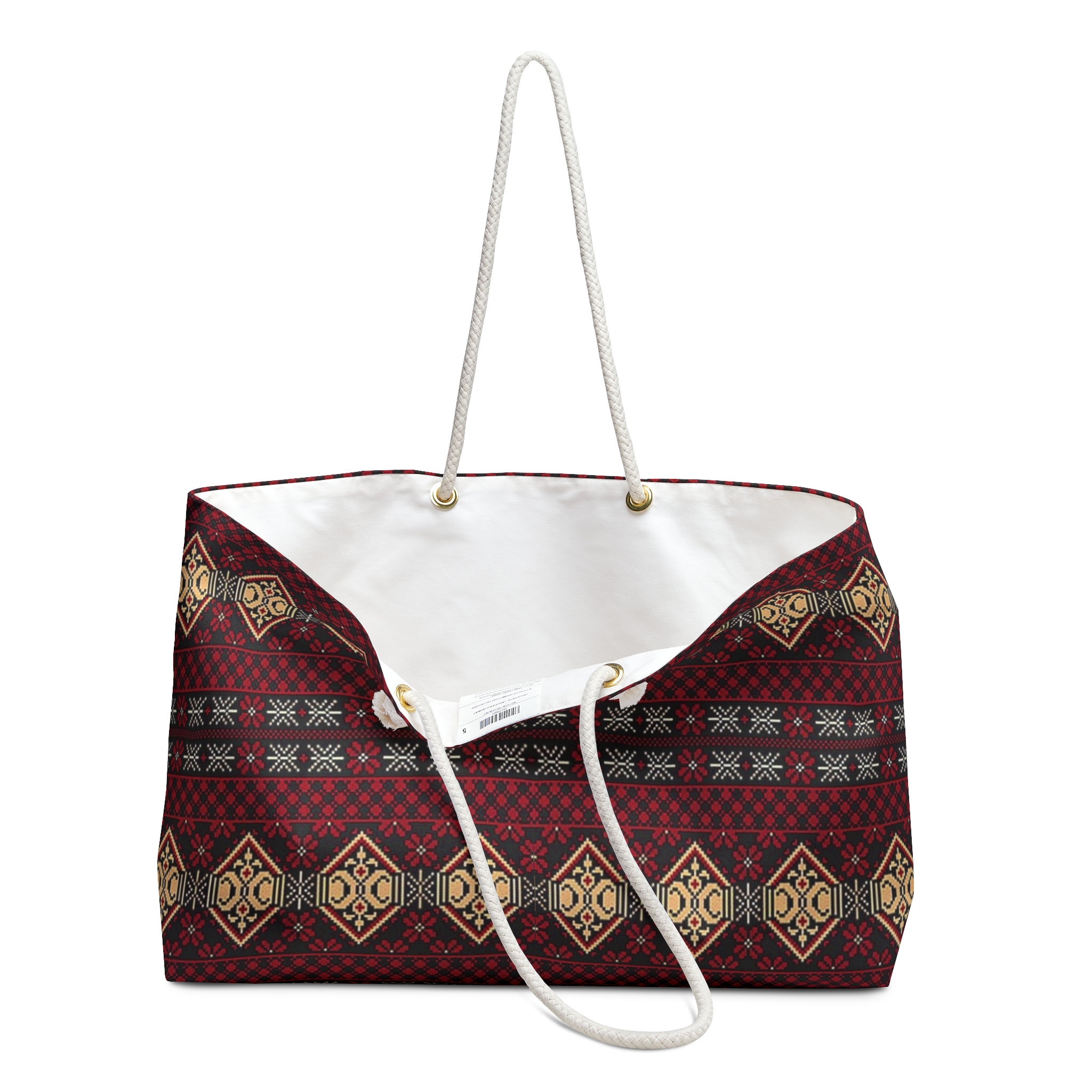 Tribal Geometric Pattern Weekender Bag | Boho Aztec Travel Tote - Görsel 3