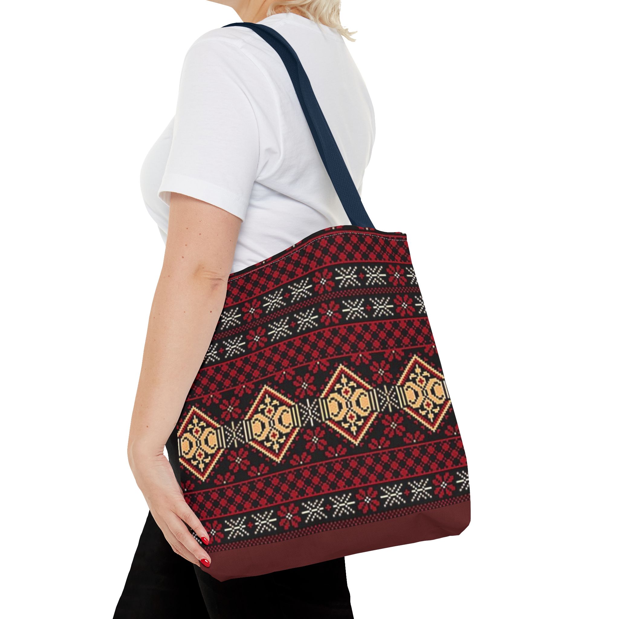 Geometric Tribal Pattern Tote | Red Aztec Boho Tote Bag - Görsel 36