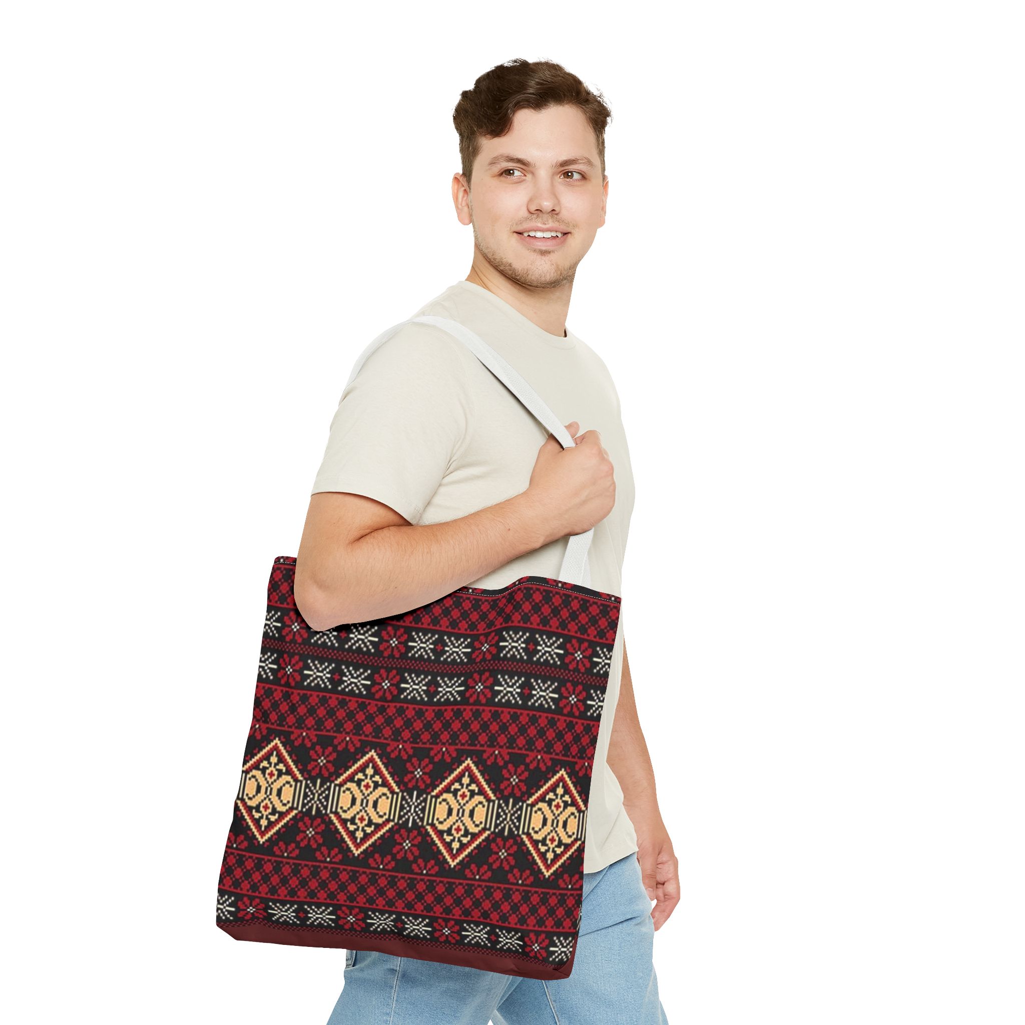 Geometric Tribal Pattern Tote | Red Aztec Boho Tote Bag - Görsel 23