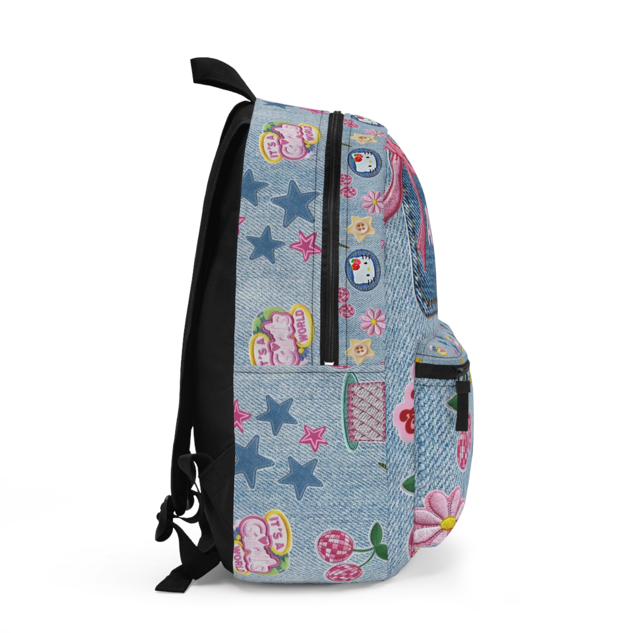 Back To School Hello Kitty Denim Patch Backpack | Personalized Name Kids School Bag - Görsel 2