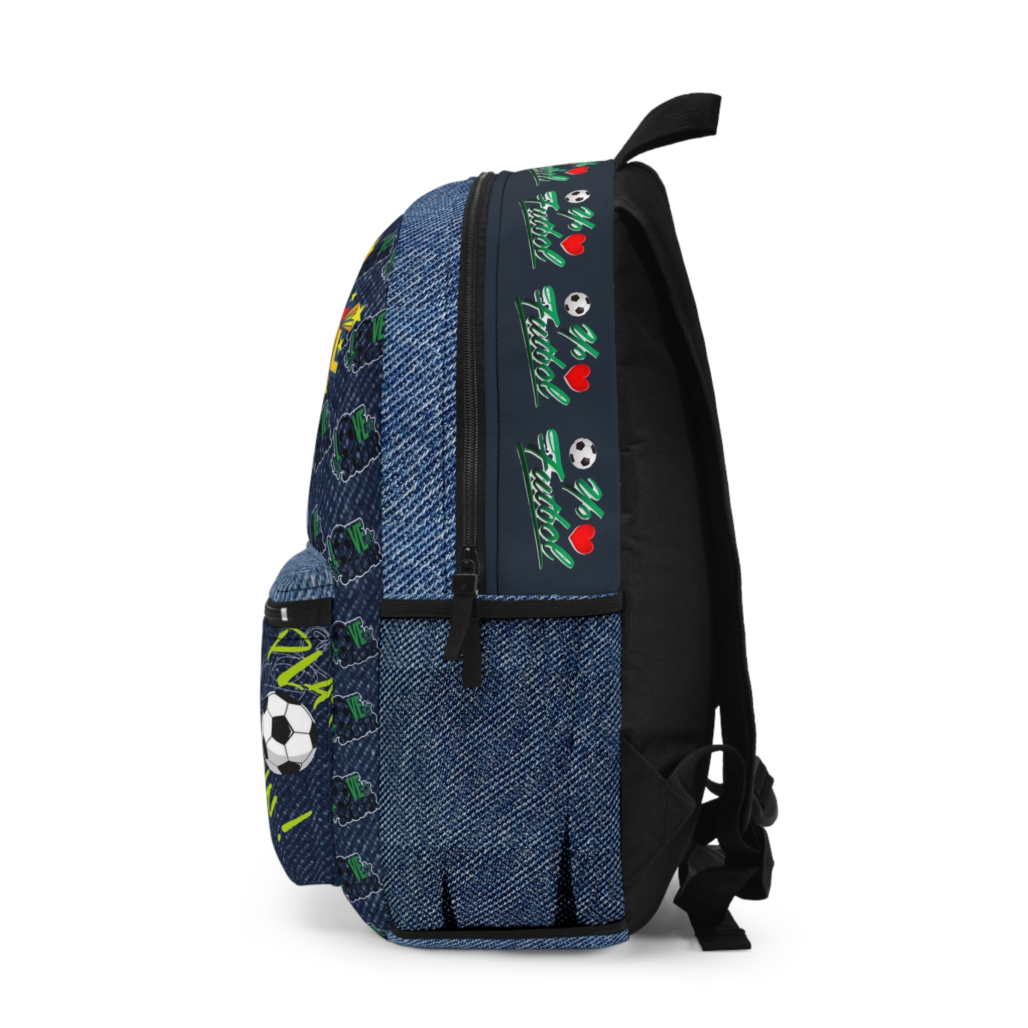 Soccer Graphic Backpack | Denim Pattern, Play Now Football Design - Görsel 3