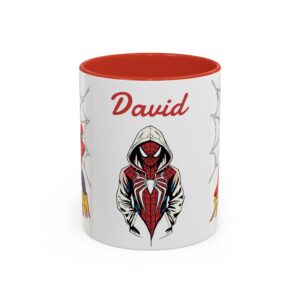 Custom Spider Hero Name Mug, Accent Coffee Mug (11oz, 15oz) | Spider-Man Hoodie Illustration
