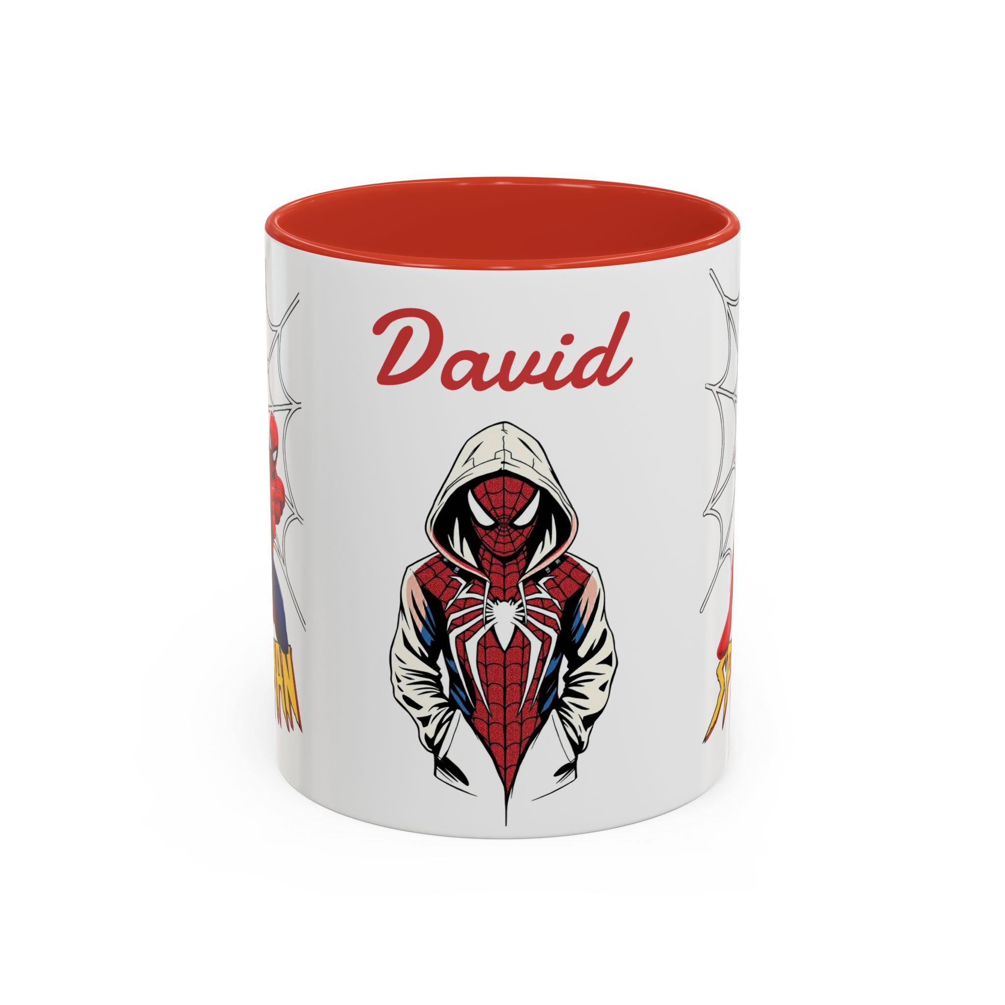 Custom Spider Hero Name Mug, Accent Coffee Mug (11oz, 15oz) | Spider-Man Hoodie Illustration