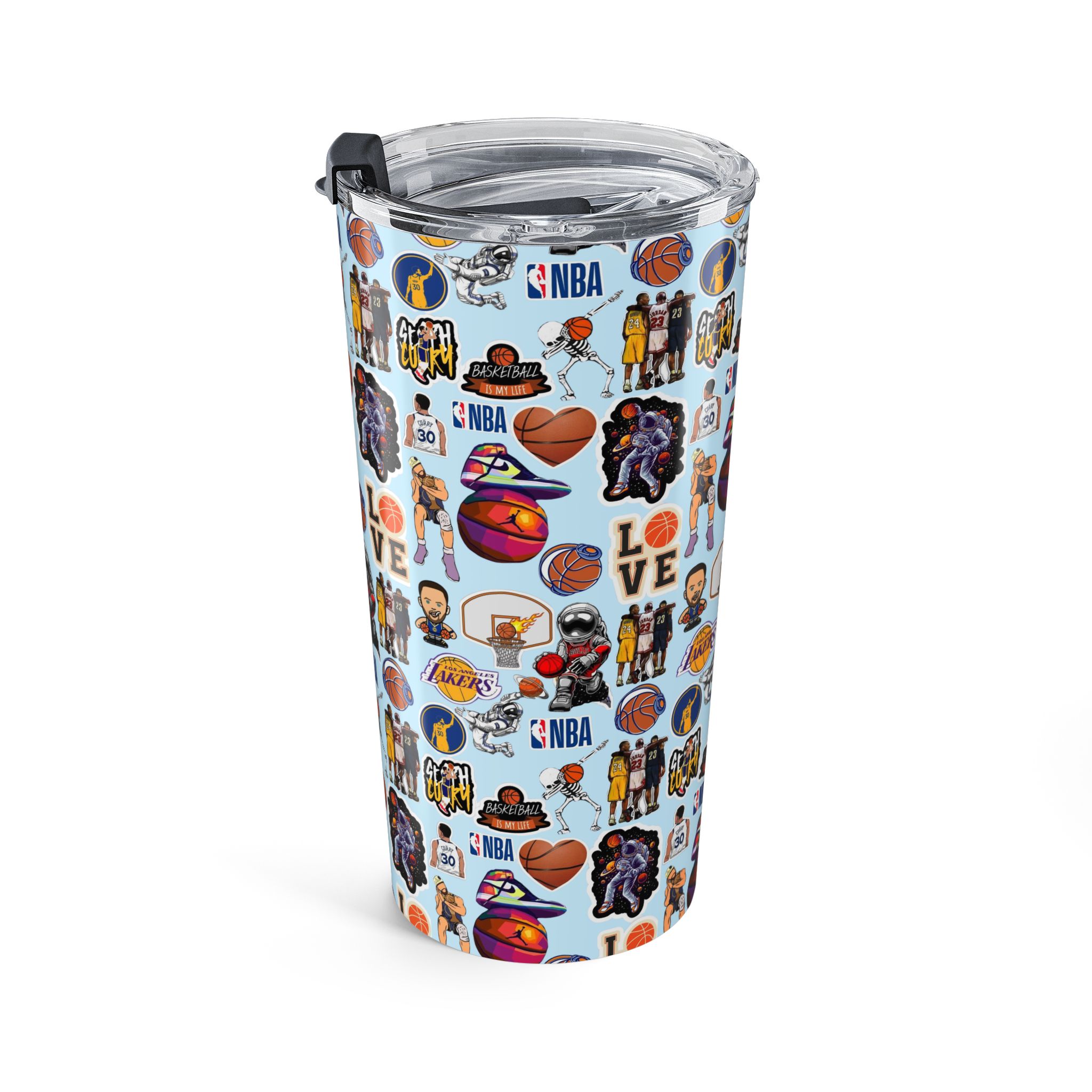 NBA Sticker Collage Tumbler 20oz | Basketball Logos, Players, Hearts - Görsel 4