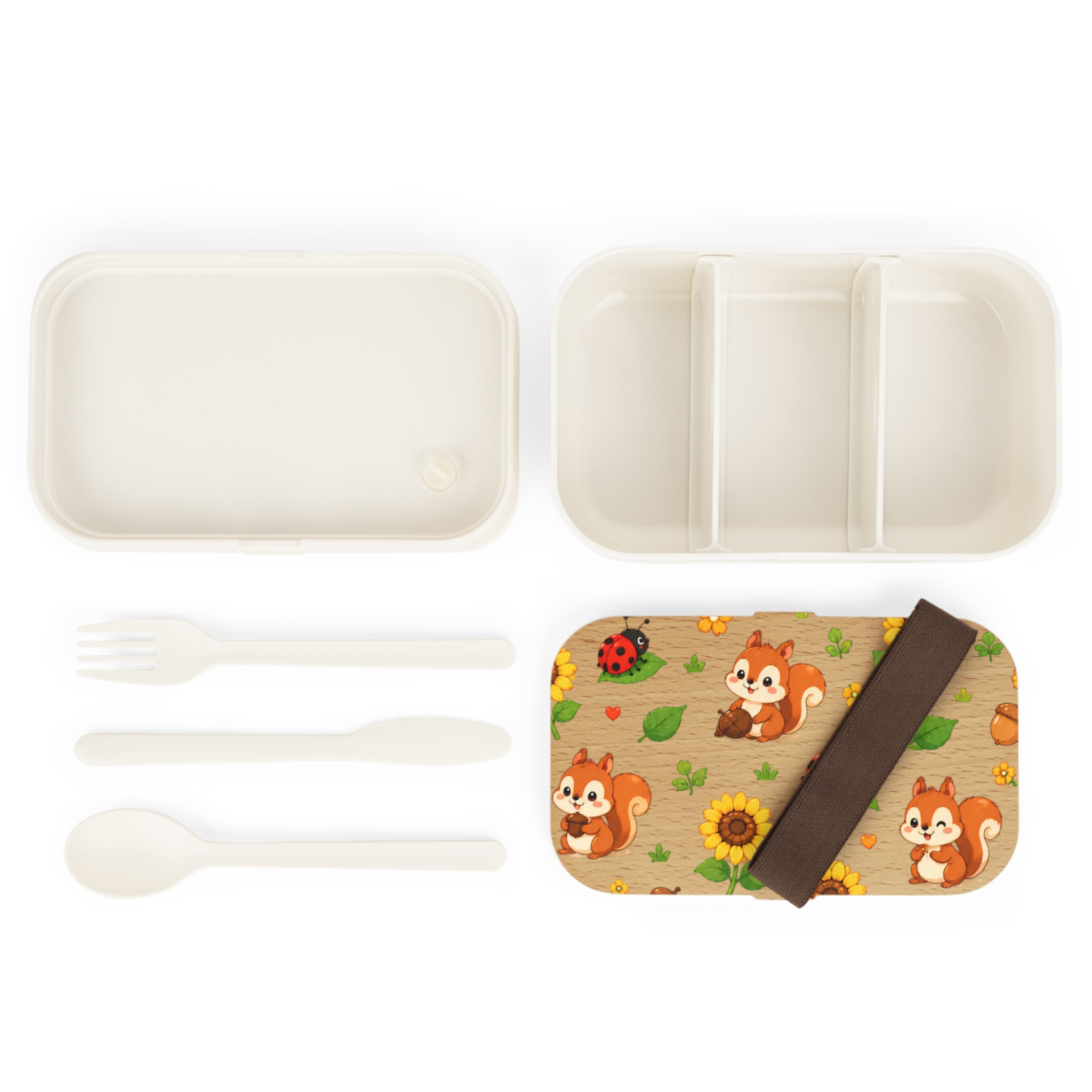 Cute Squirrel and Sunflower Bento Lunch Box | Ladybug Woodland Pattern - Görsel 3