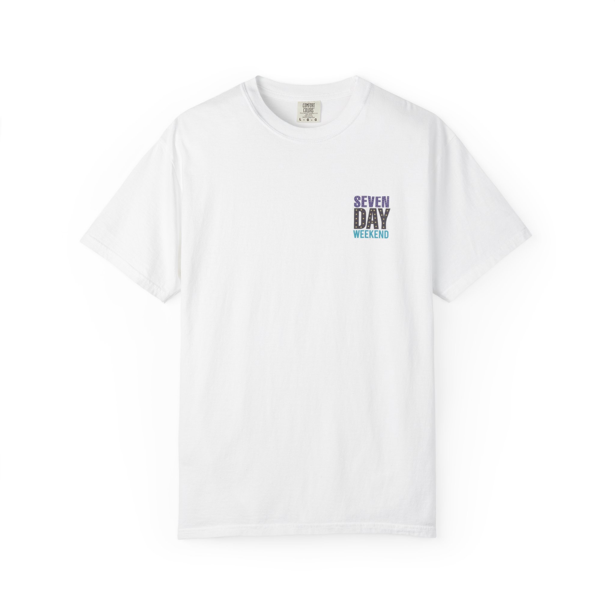 Happily Retired graphic T-shirt | Seven Day Weekend pocket design