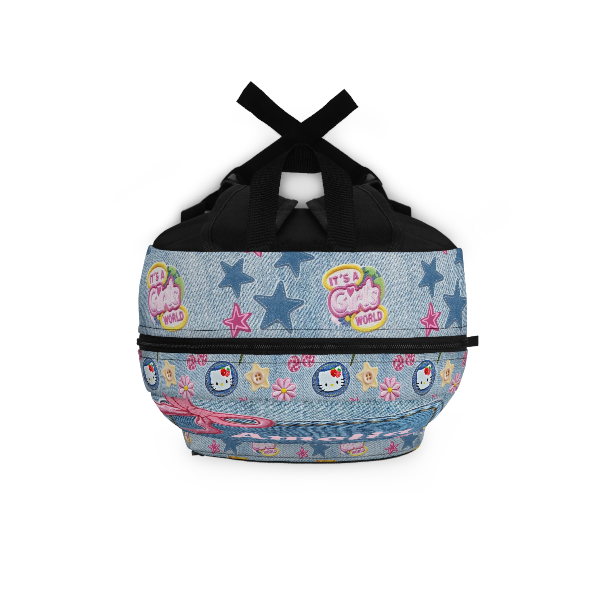 Back To School Hello Kitty Denim Patch Backpack | Personalized Name Kids School Bag - Görsel 4