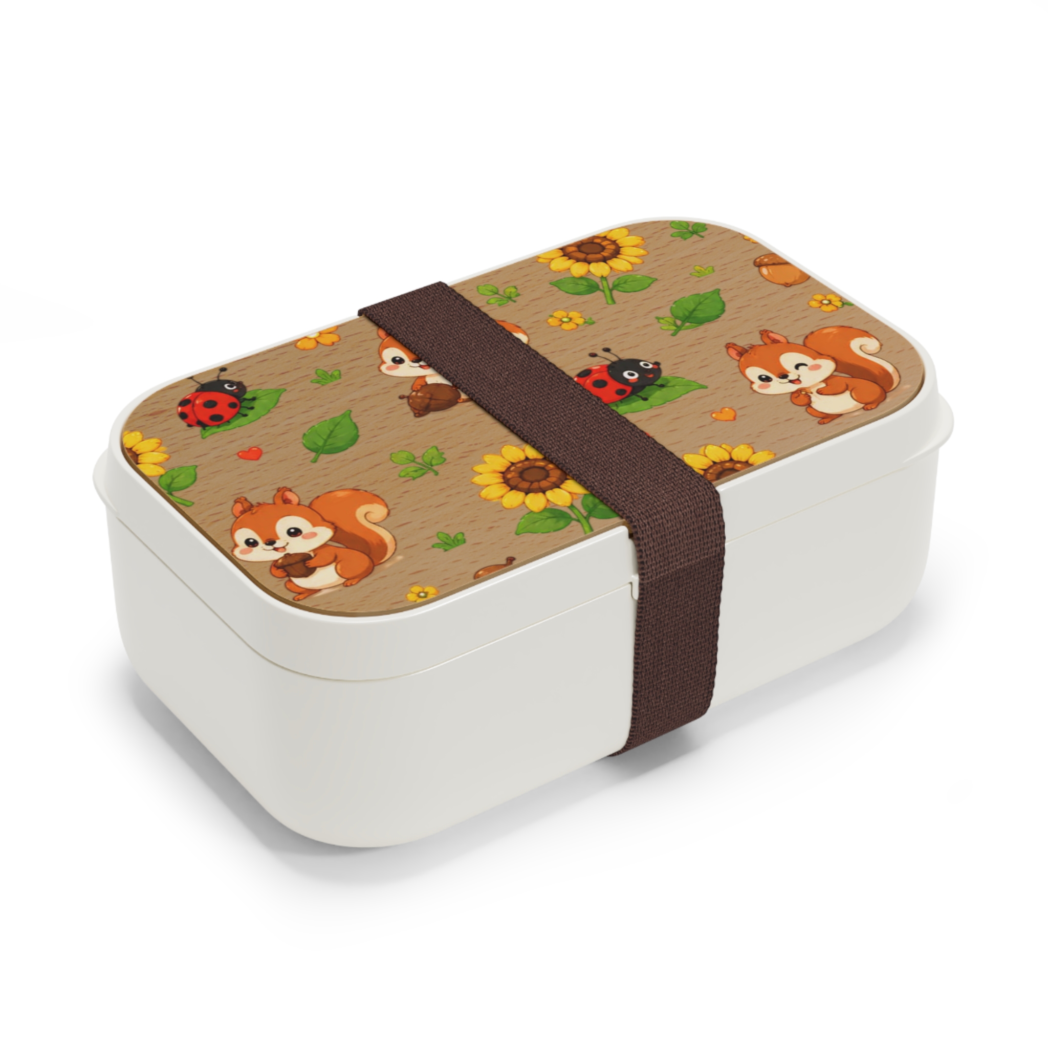 Cute Squirrel and Sunflower Bento Lunch Box | Ladybug Woodland Pattern - Görsel 2