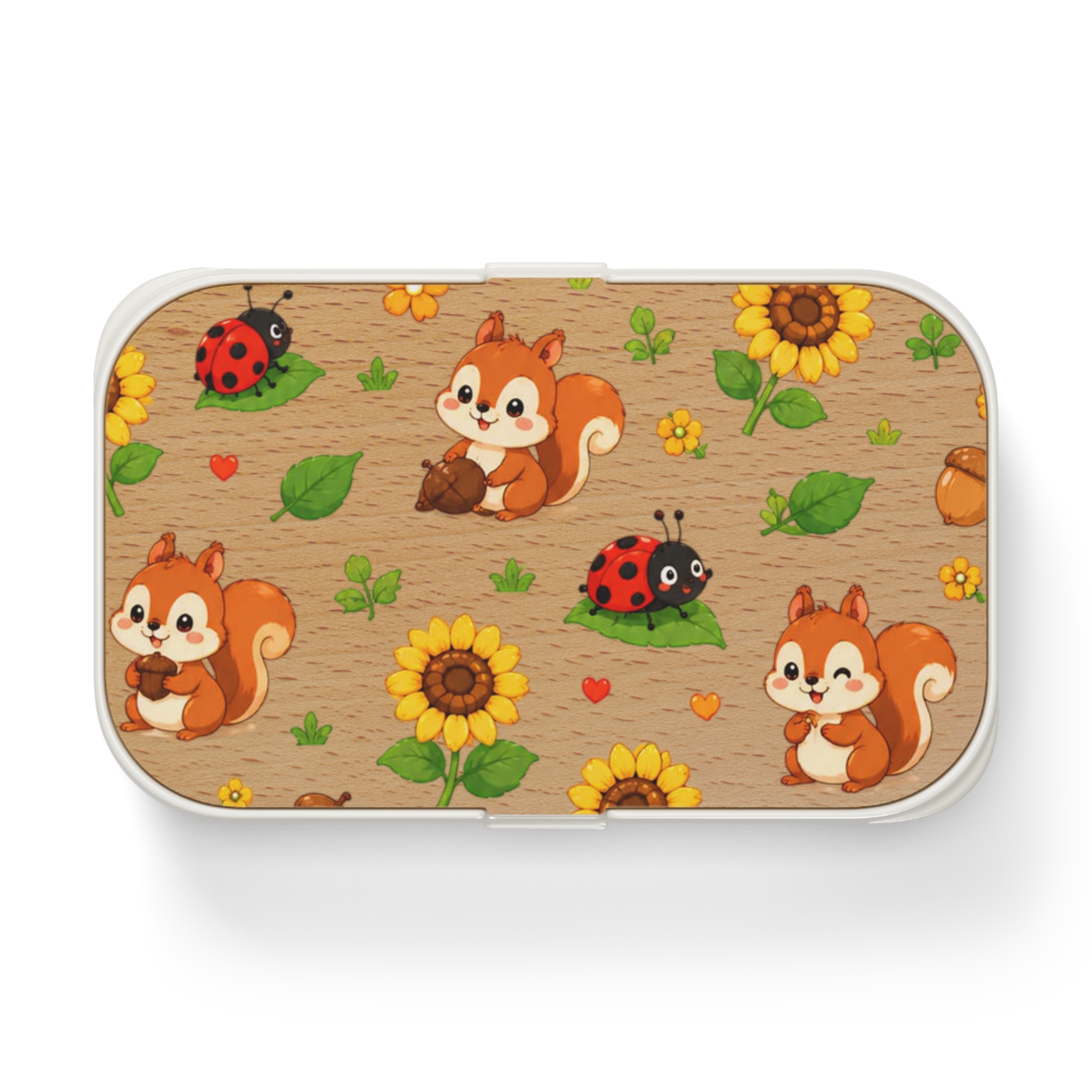 Cute Squirrel and Sunflower Bento Lunch Box | Ladybug Woodland Pattern