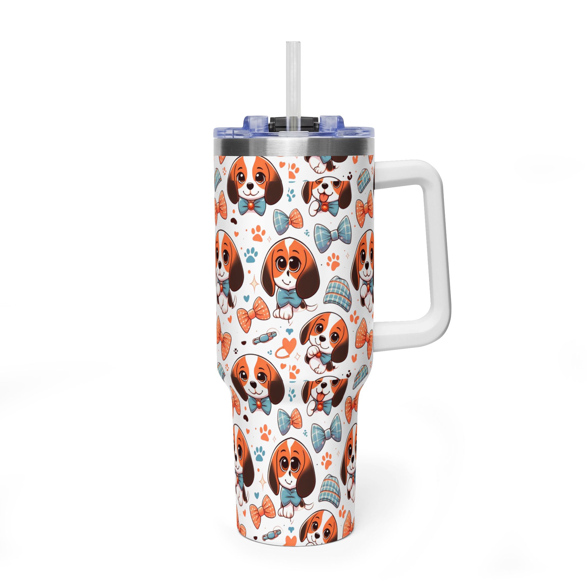 Cute Beagle Faces Bow Ties 40oz Tumbler | Vacuum Insulated Travel Mug - Görsel 4