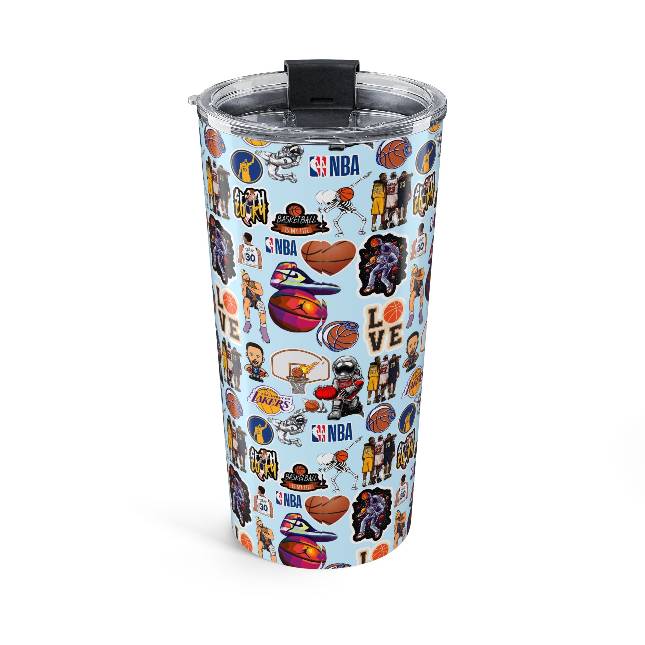 NBA Sticker Collage Tumbler 20oz | Basketball Logos, Players, Hearts - Görsel 2