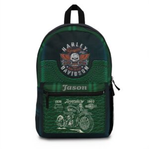 Harley-Davidson Vintage Motorcycle Backpack — Personalized Green Biker Pack