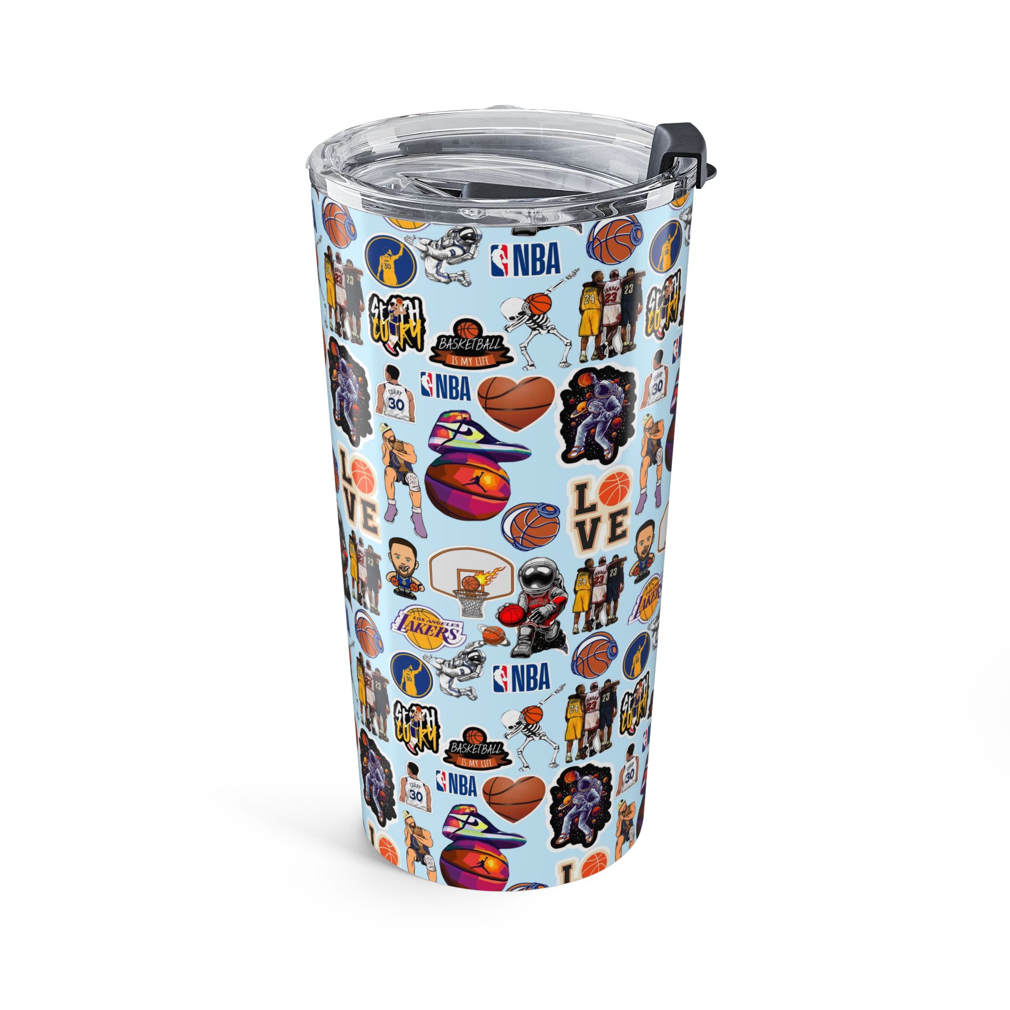NBA Sticker Collage Tumbler 20oz | Basketball Logos, Players, Hearts - Görsel 3