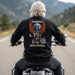 Raiders Skull Motorcycle with Wings Crewneck Sweatshirt | Harley Davidson Style