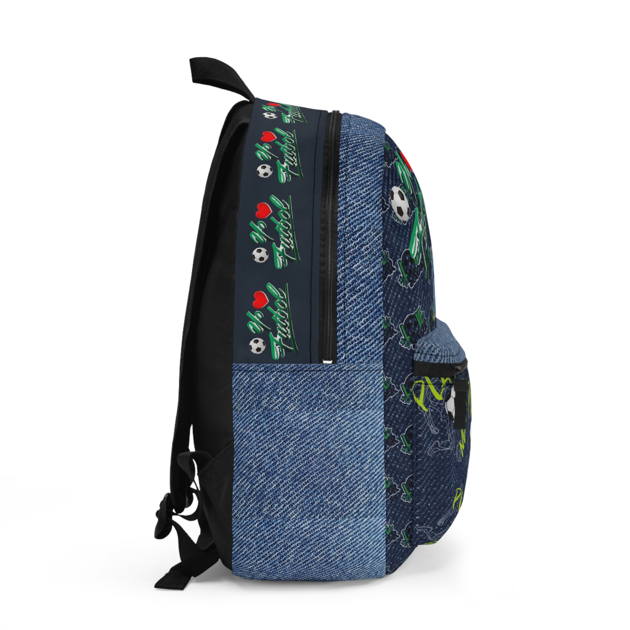 Soccer Graphic Backpack | Denim Pattern, Play Now Football Design - Görsel 2