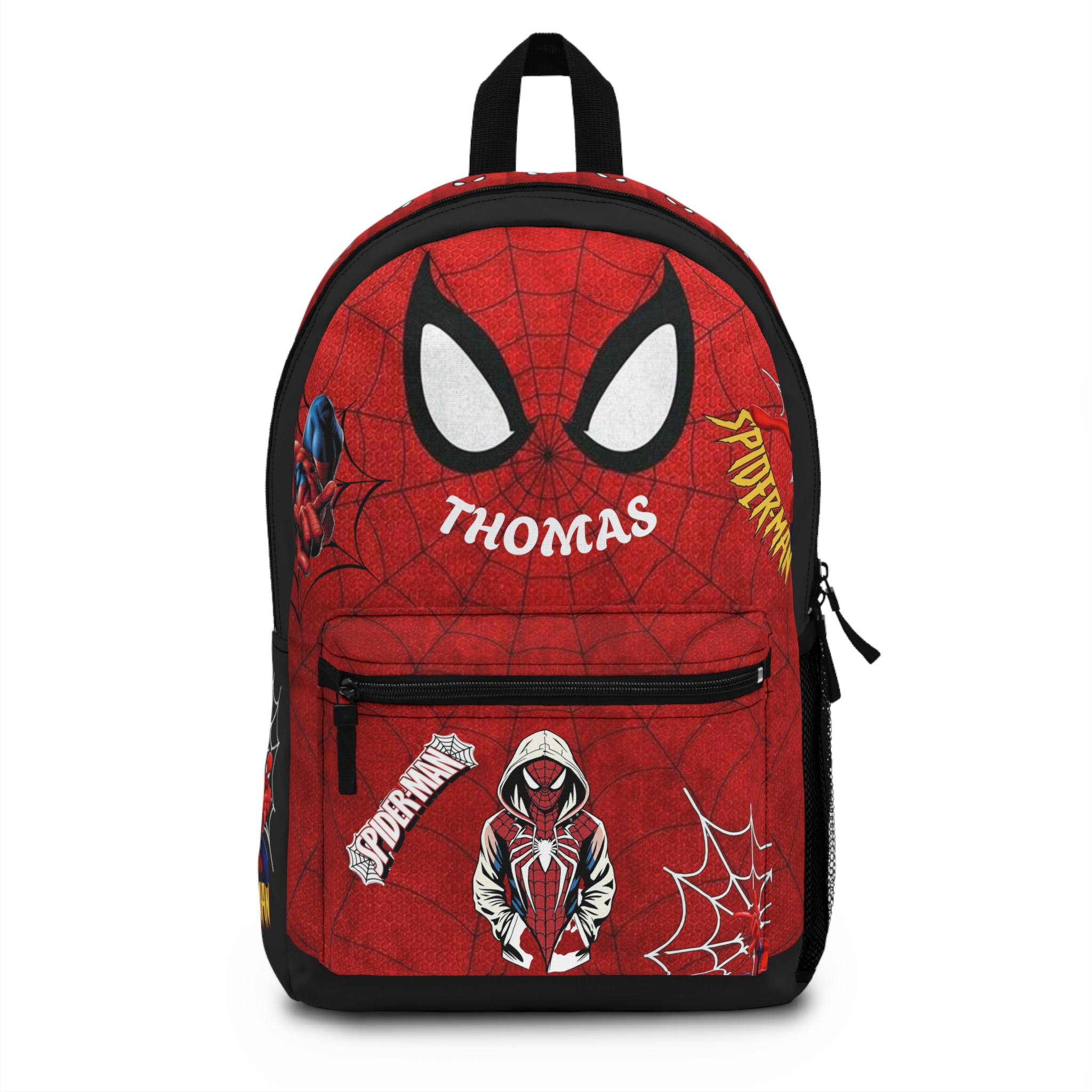 Personalized Spider Mask Name Backpack | Red Spiderweb Comic Design