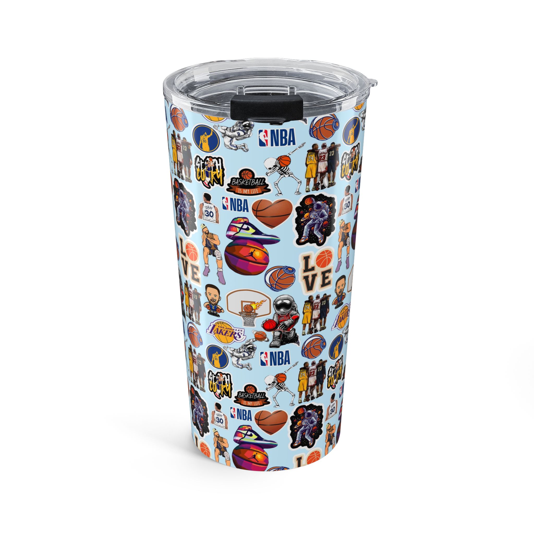 NBA Sticker Collage Tumbler 20oz | Basketball Logos, Players, Hearts
