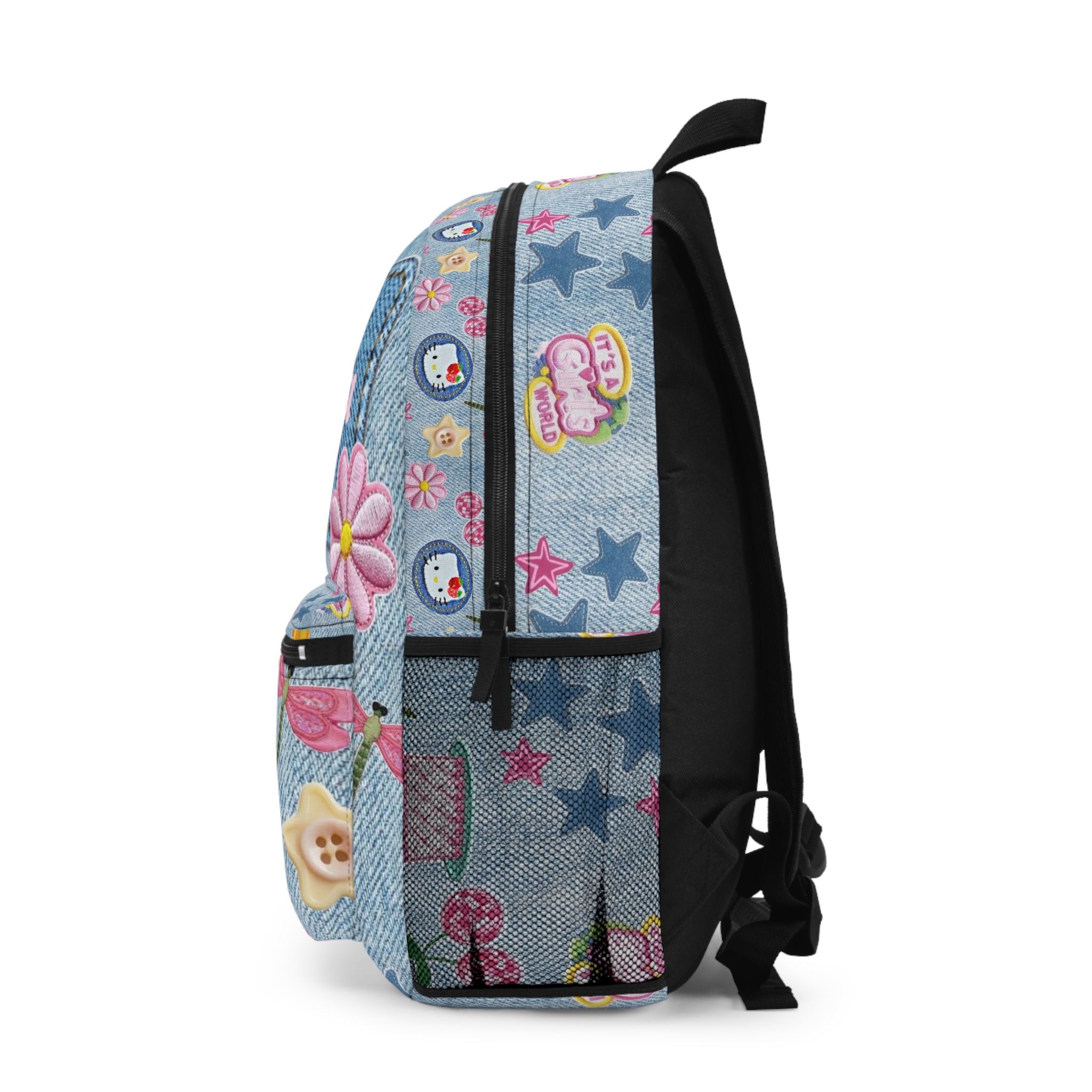 Back To School Hello Kitty Denim Patch Backpack | Personalized Name Kids School Bag - Görsel 3