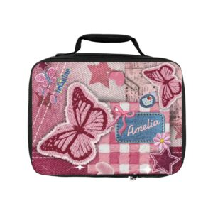 Pink Butterfly Patchwork Lunch Bag | Personalized Amelia Name Tag