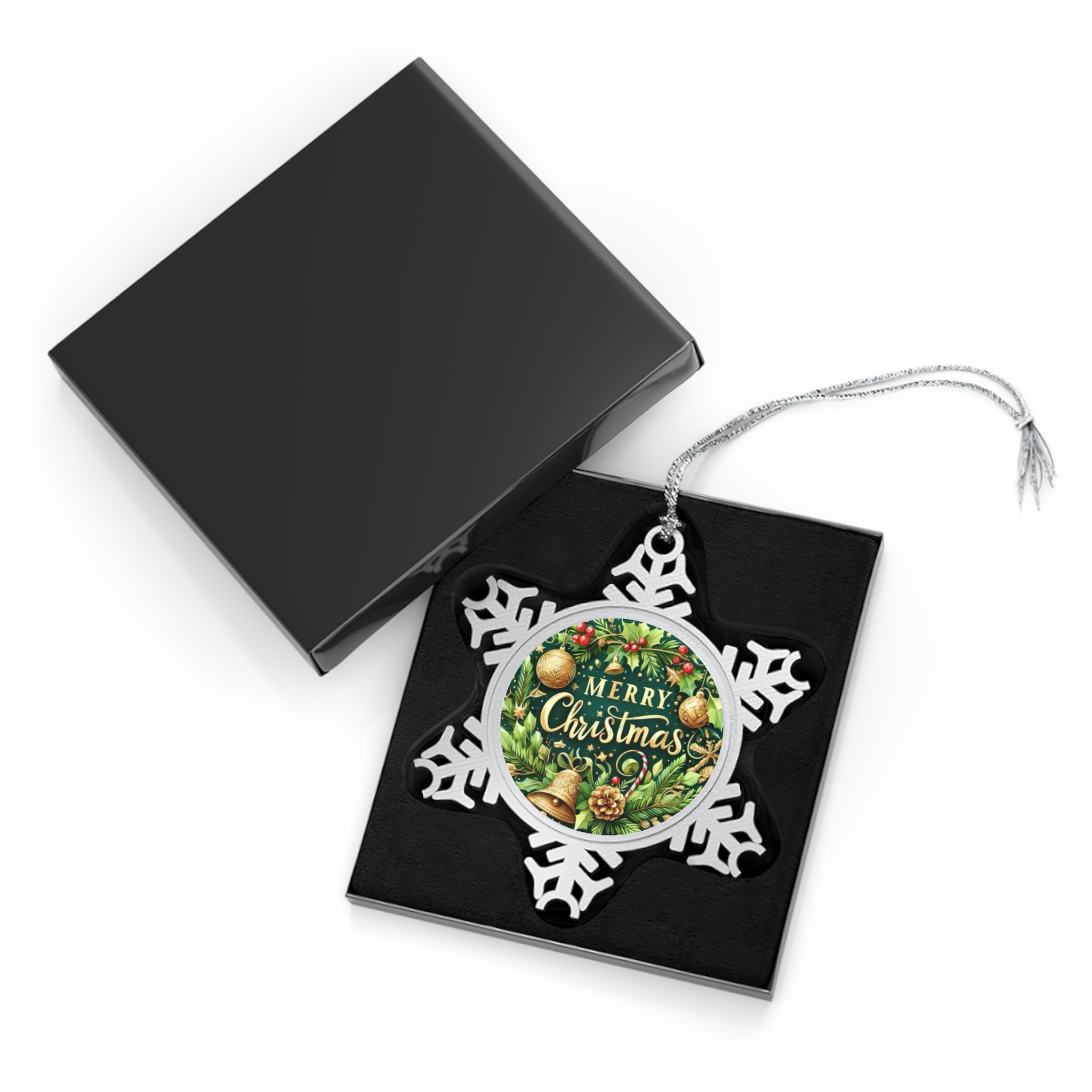 Merry Christmas Pine Wreath Snowflake Ornament | Pewter Holiday Decoration - Görsel 4