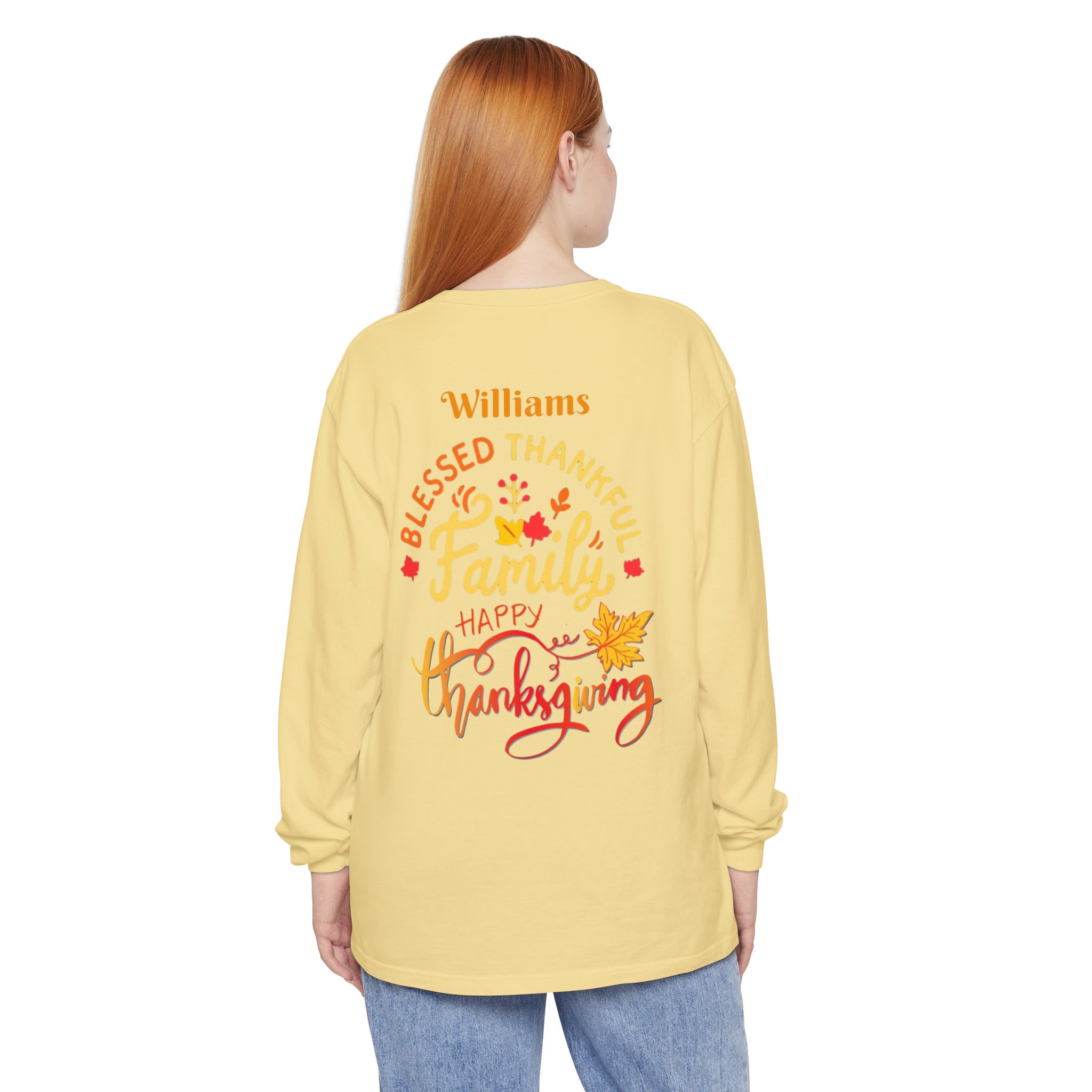 Family Happy Thanksgiving Long Sleeve T-Shirt | Personalized Name Option - Görsel 4