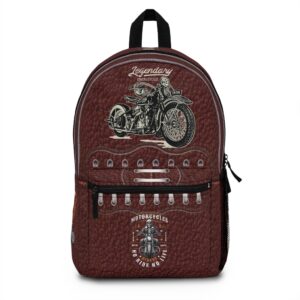 Vintage Motorcycle Backpack | Biker Rider Emblem, Leather Texture