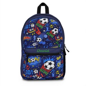 Personalized Name Accent Backpack Soccer Goal Pattern  | Kids Football Print School Bag