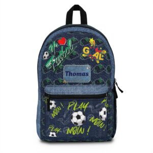 Soccer Graphic Backpack | Denim Pattern, Play Now Football Design